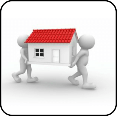 Two men carrying a house.